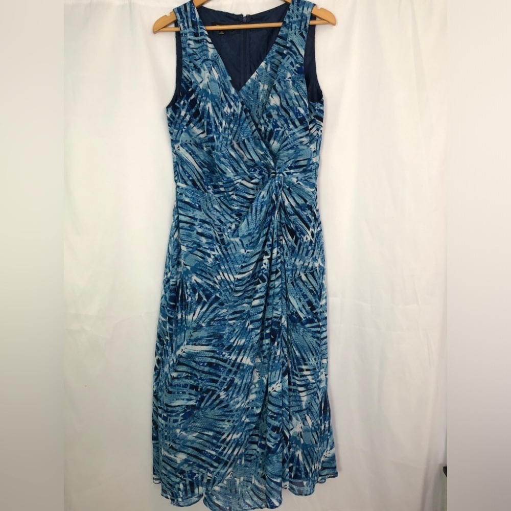 Nine West Blue Patterned Palms leaf Sleeveless Midi Dress Size 14